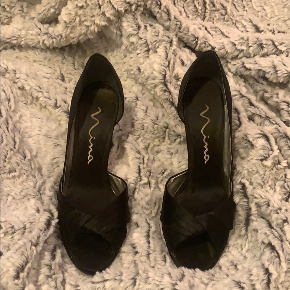 Nina black satin heels